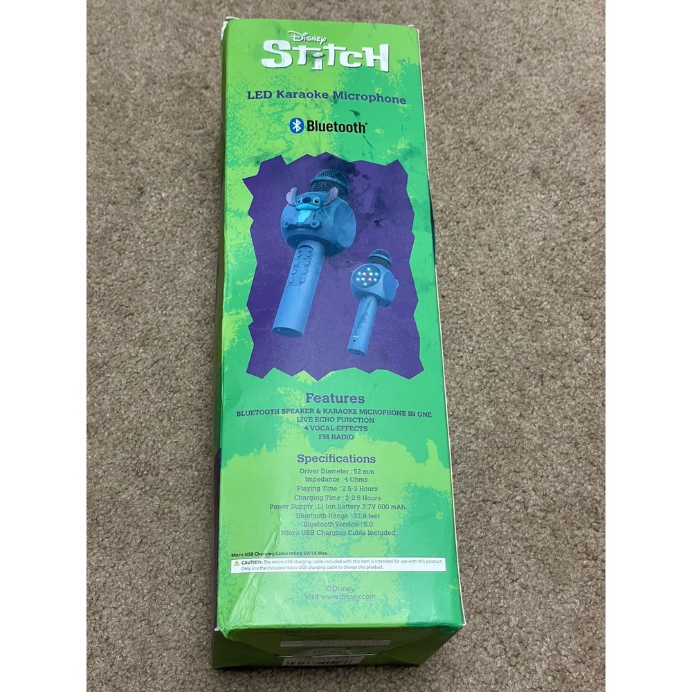 Disney Stitch Bluetooth LED Karaoke Wireless‎ Microphone New In box Color Change - Picture 3 of 8